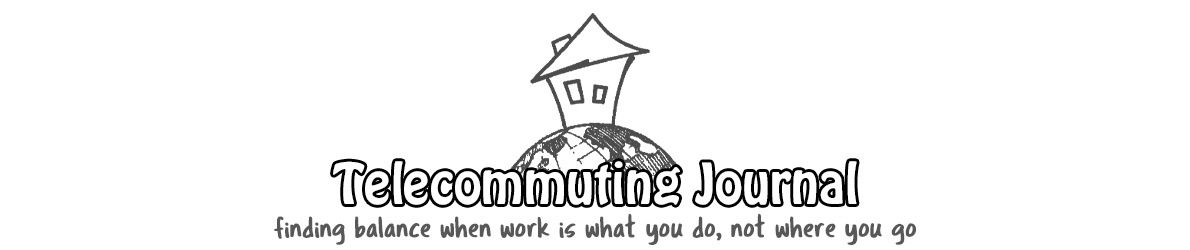 masthead logo for telecommuting journal, finding balance when work is what you do, not where you go